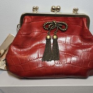 NWT Betsey Johndon Red Crocodile-Embossed Clutch